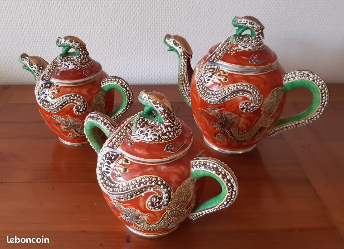 Service à thé, porcelaine du Japon, 3 pièces TBE (image 4)
