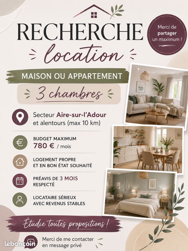 Appartement 4 pièces 80 m² · à Aire-sur-l'Adour · 80 m² · 800 €