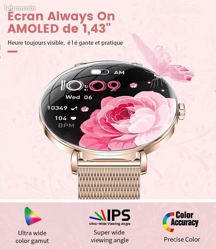 Montre Connectée Femme Avec écran AMOLED - Fonction Téléphone, Santé Et Waterproof