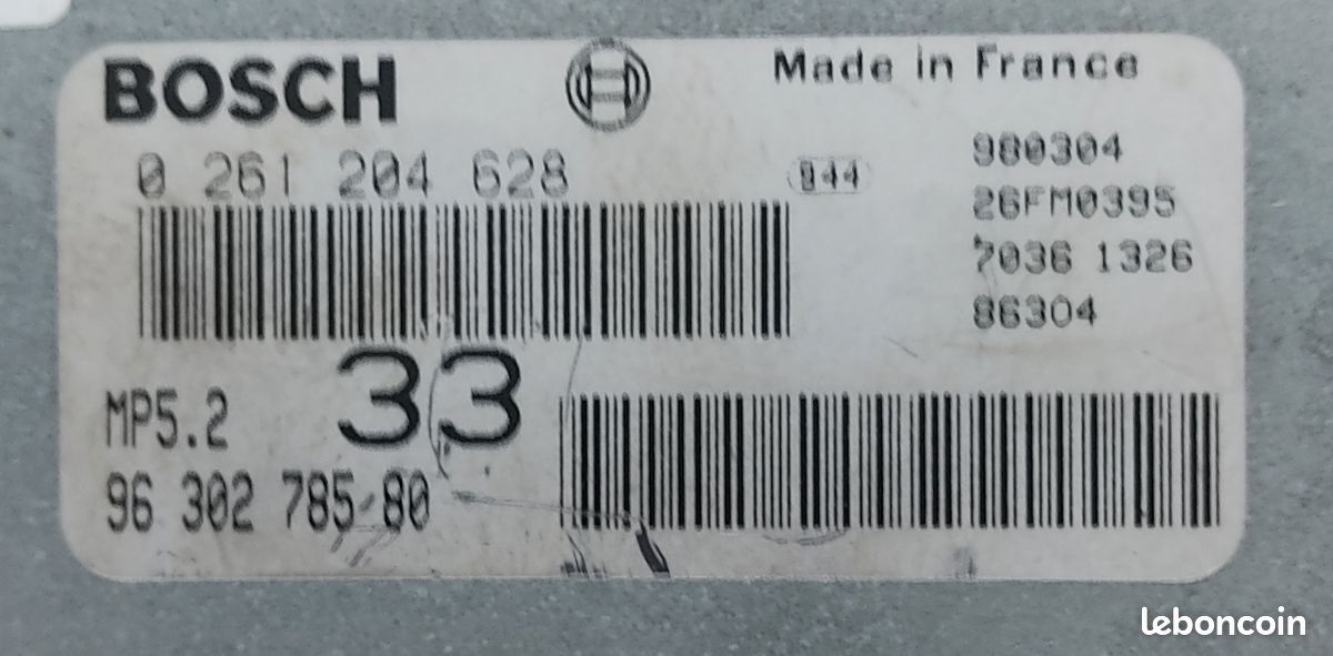 Calculateur Peugeot 306 Bosch MP5.2 Décodé (immo-off) - Référence 0261204689 - Reconditionné