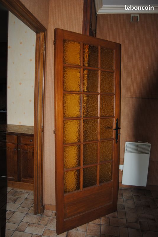 Portes Intérieures BOIS MASSIF et Verre Ambré Vintage (1 Simple + 1 Double) (image 7)