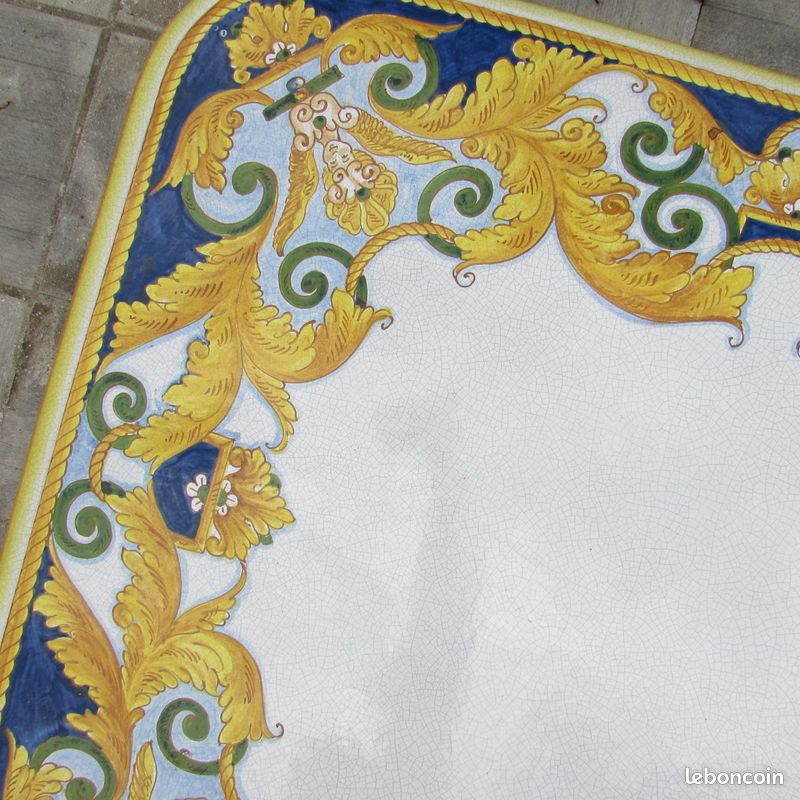 Modèle unique Table de Salle à manger ou de Jardin plateau émaillé peint à la main style Versace (image 5)