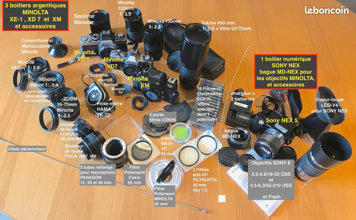 Minolta XE1 XD7 XM & Sony NEX-5 & objectifs (image 1)