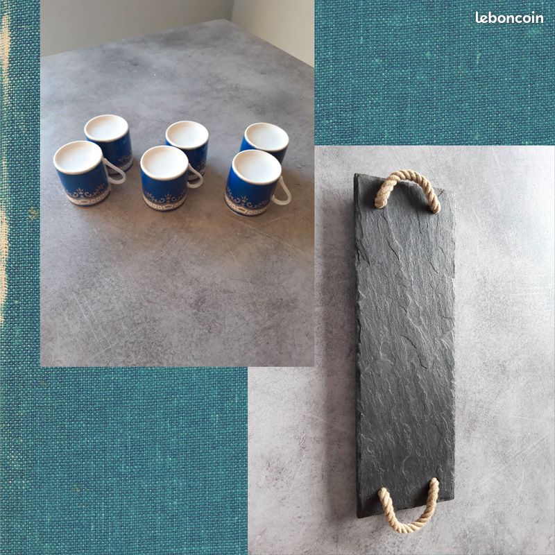 Lot 6 tasses à café + ardoise 10 x 30 cm (image 1)