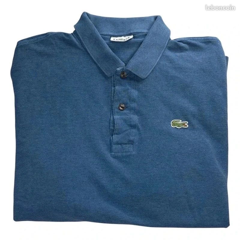 Polo Lacoste bleu manches longues – Crocodile brodé – Vintage Taille XXL (image 1)