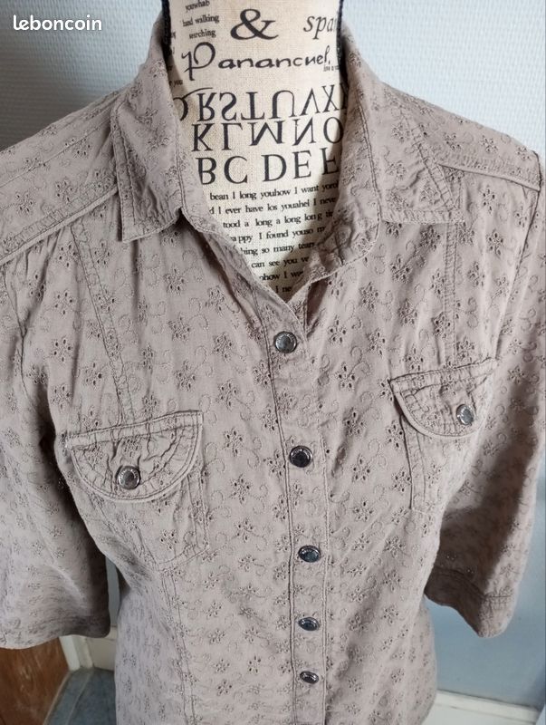 Chemise taupe broderie anglaise (image 2)