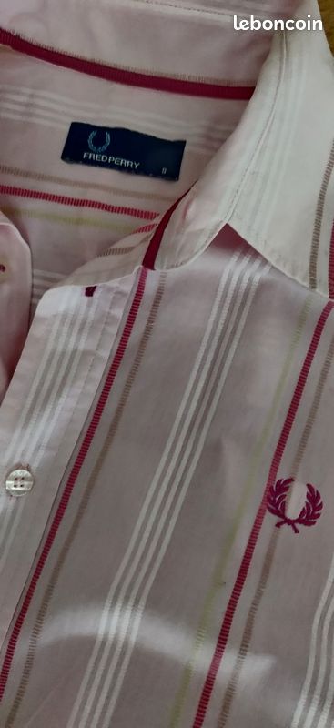 Chemise rayures rose fushia blanc manches courtes TS FRED PERRY état neuf 55 euros (image 6)