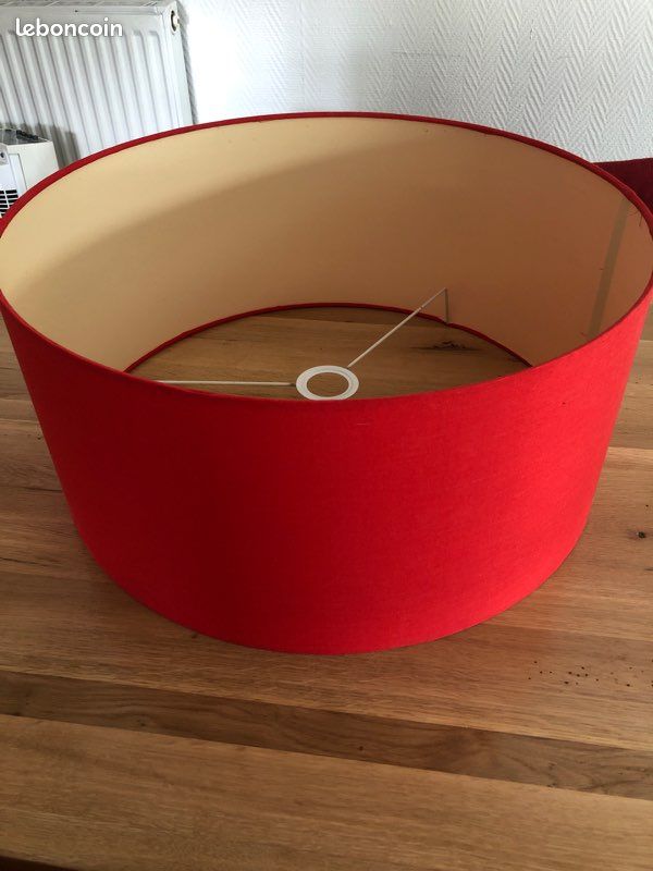 Abat-jour Rond Rouge Ostaria - Base 27 Cm - Culot E27 Avec Réducteur Inclus
