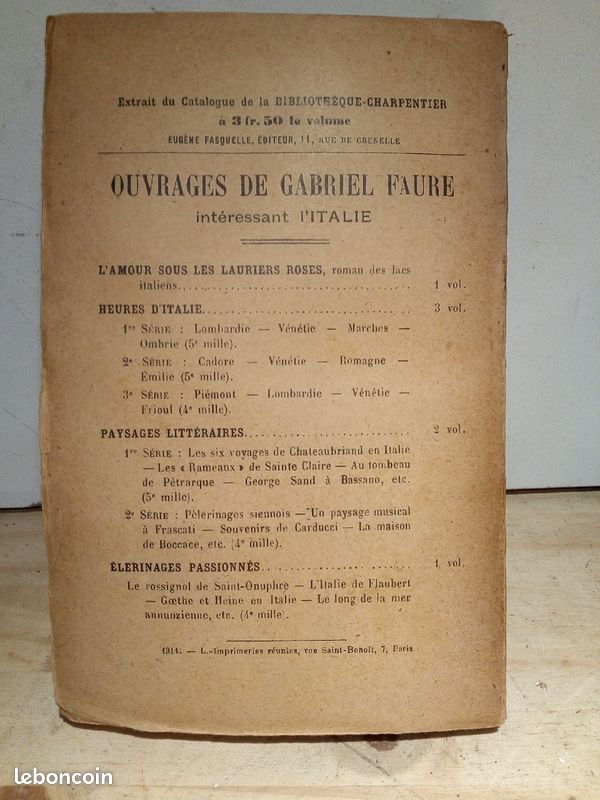 3 Livre ancien Gabriel FAURE "HEURES D'ITALIE" 1 ier.2 ieme.3 ieme série.bibl Charpentier 1919 (image 9)
