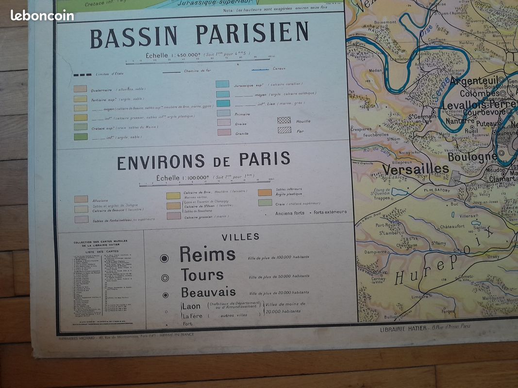 PS2 Ancienne carte scolaire Hatier Les régions naturelles de France - N°9 -9Bis (carte double) Bassin Parisien par Paul Kaeppelin (image 11)