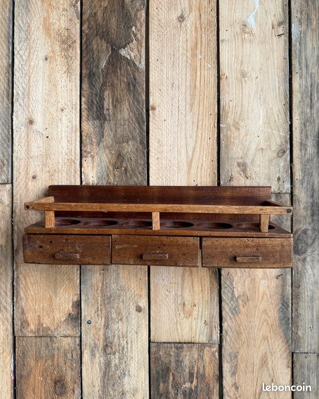 Ancienne étagère à épices / Herbes Aromatiques Vintage Bois Et Porcelaine 4 Pots 4 Tiroirs
