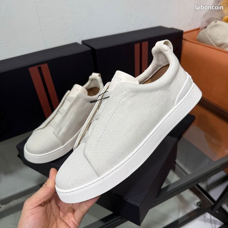 Baskets Zegna toile sans lacets blanc (image 2)