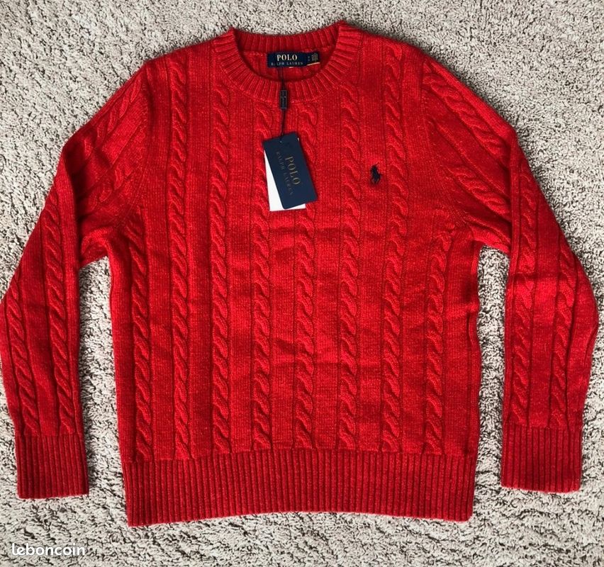 Pull torsadé Ralph Lauren Rouge Taille S pour homme, neuf Vêtements