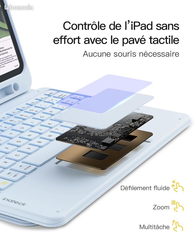 Inateck Étui Clavier iPad 10e/11e gén., Clavier Ultraléger avec Porte-Stylet pour iPad 11e (2025 11 A16)/10e (2022 10.9), Air 11 M4/M3/M2 (2026/ 2025/2024), Air 5/4, Pro 11 4/3/2/1, AirTap Blanc