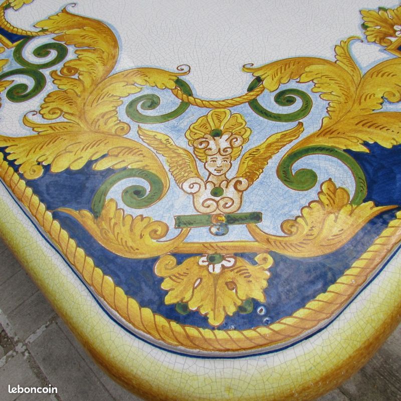 Modèle unique Table de Salle à manger ou de Jardin plateau émaillé peint à la main style Versace (image 8)
