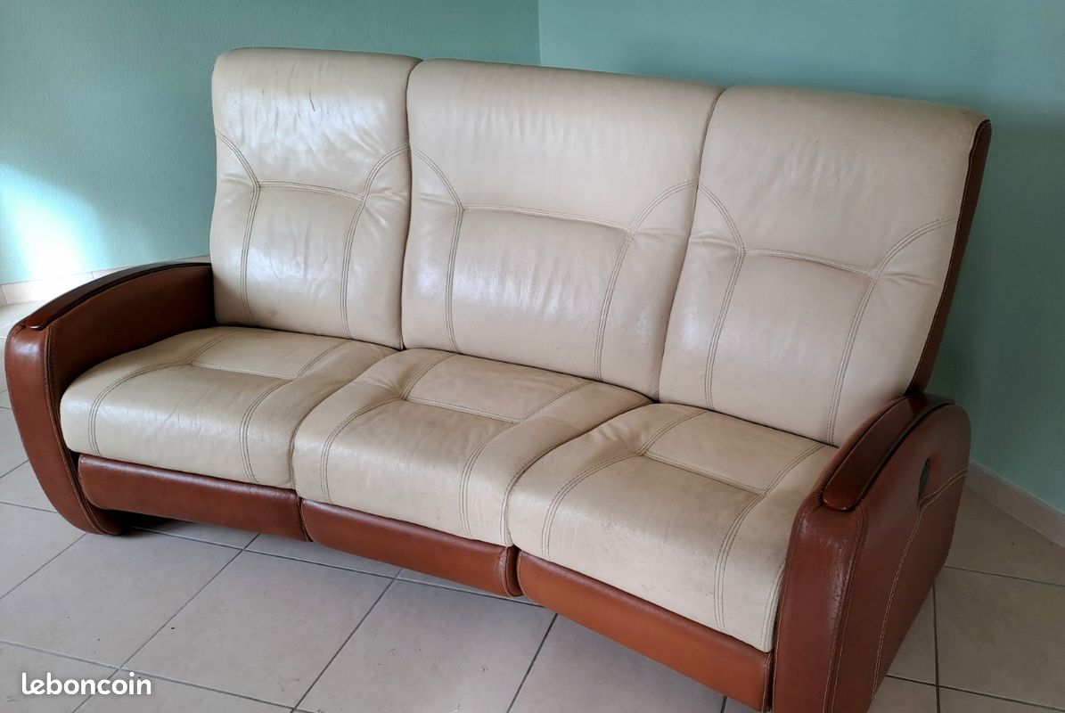 2 canapés cuir beige 2 et 3 places - Ameublement