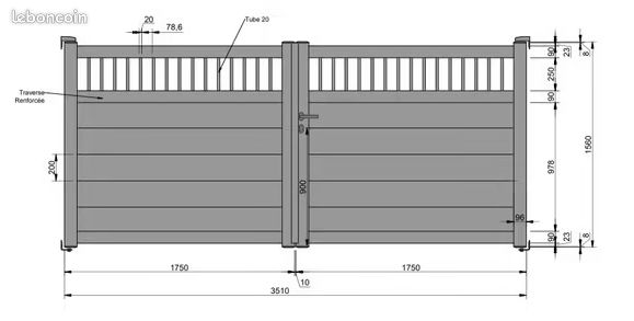 Portail battant aluminium neuf "sillano" gris - l. 3,5 m h 1.56 (image 2)
