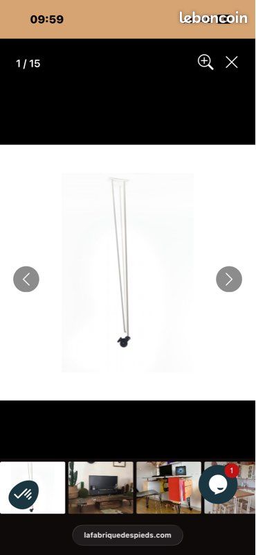 Pieds épingles à roulettes blanc 90cm (image 1)