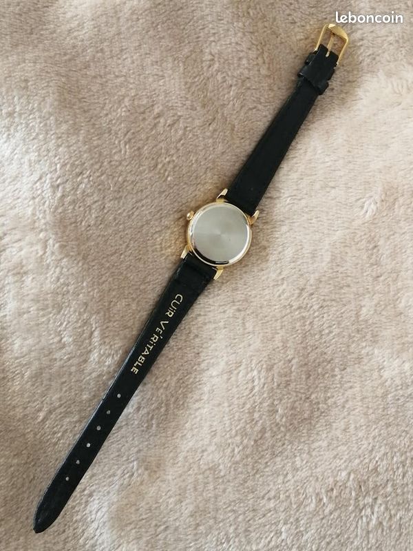 Montre Vintage Femme Majestron - Boîtier Argent 26mm, Cadran Chiffres Romains, Bracelet Cuir Noir