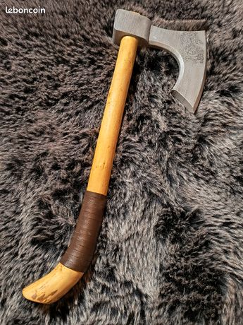 Hache De Viking Ragnar Lothbrok Lame Acier Carbone 1055 Symboles Manche Bois Etui Cuir Artisanale Item 11776442