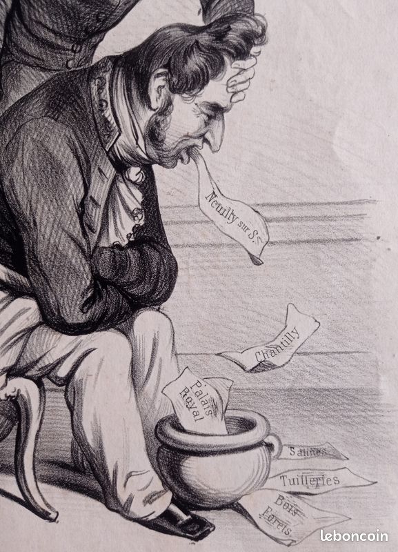Gravure ancienne "Les suites d'un banquet" caricatures Louis-Philippe et Guizot 1848 (image 6)