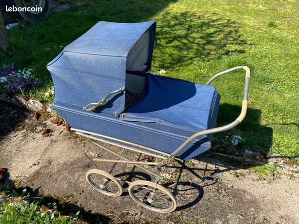 Ancienne Poussette Pour Poupée – Style Victorien / Landau – Bois Et Métal – Vintage