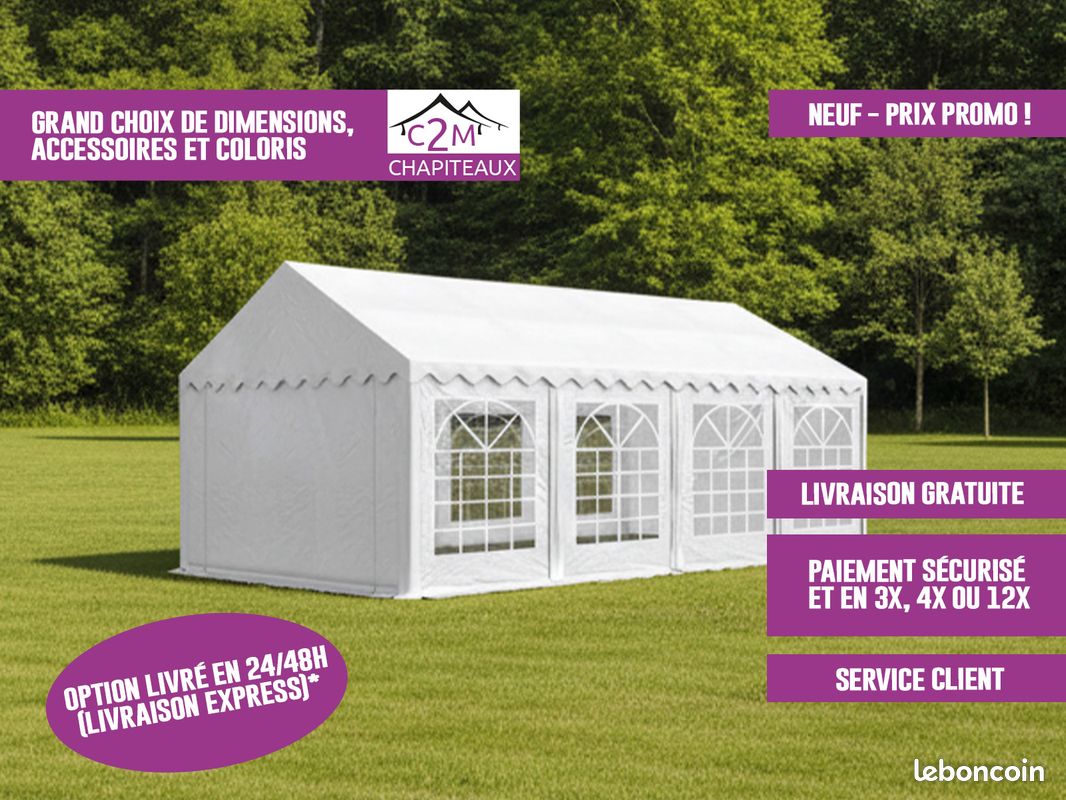 Chapiteau 4x6m Barnum de réception PVC - Autres dimensions dispo - Livraison 24/48h (image 1)