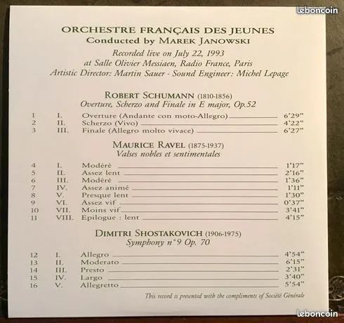CD. Schumann - Ravel - Shostakovich ( Orchestre Français des jeunes ) (image 1)