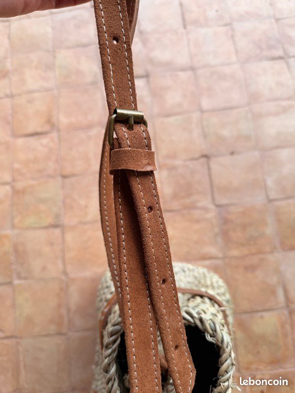 Sac panier marocain cuir & osier – fait main – style bohème chic – bandoulière (image 4)