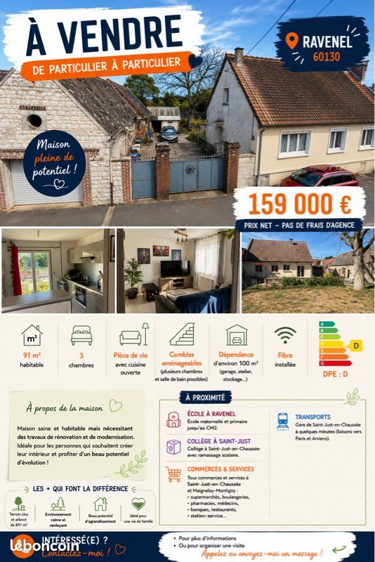 Maison 4 pièces 91 m² · à Ravenel · 91 m² · 159 000 €