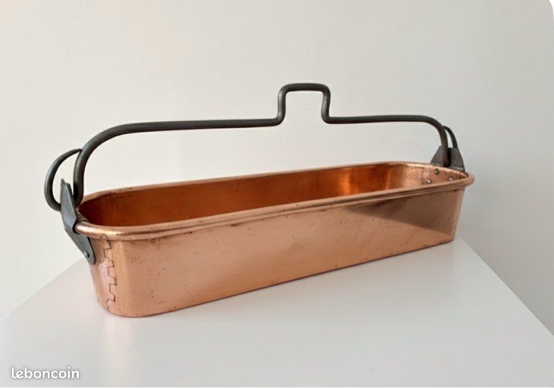 Poissonnière Ancienne En Cuivre - 38 Cm, Plat à Poisson Bouilloire, Pour Gaz