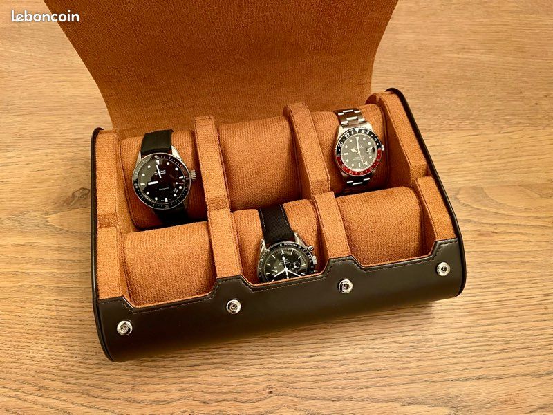 Étui Voyage En Cuir Pour 2 Montres – Marron Foncé, Neuf Avec Petits Défauts, Modèle 55873