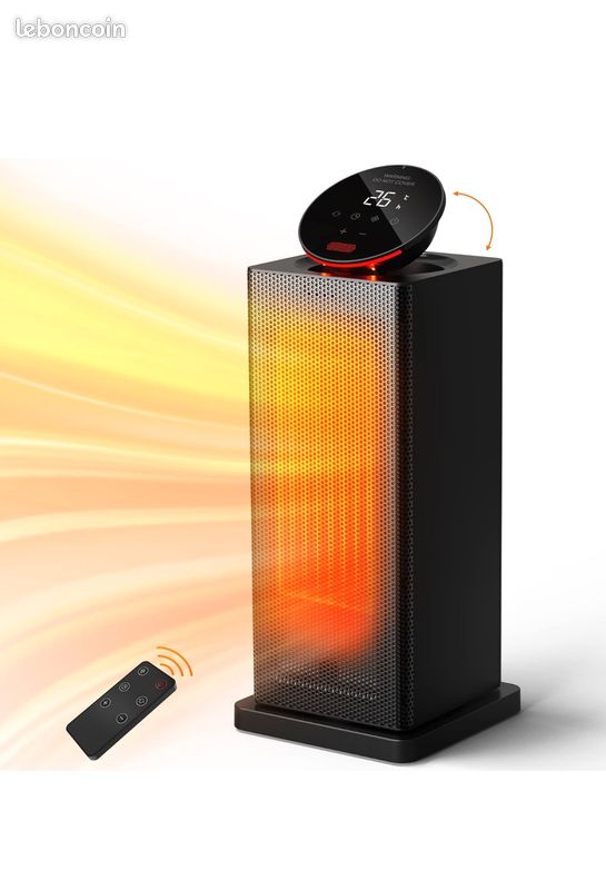 Chauffage D'appoint 1000W Avec Télécommande, Radiateur Soufflant Céramique PTC Chauffage Electrique Radiateur Electrique, 3 Vitesses Réglables, timer, Protection Contre la Surchauffe et le Basculement