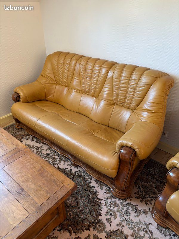 Ensemble deux fauteuils cuir et canapé trois places cuir (image 1)