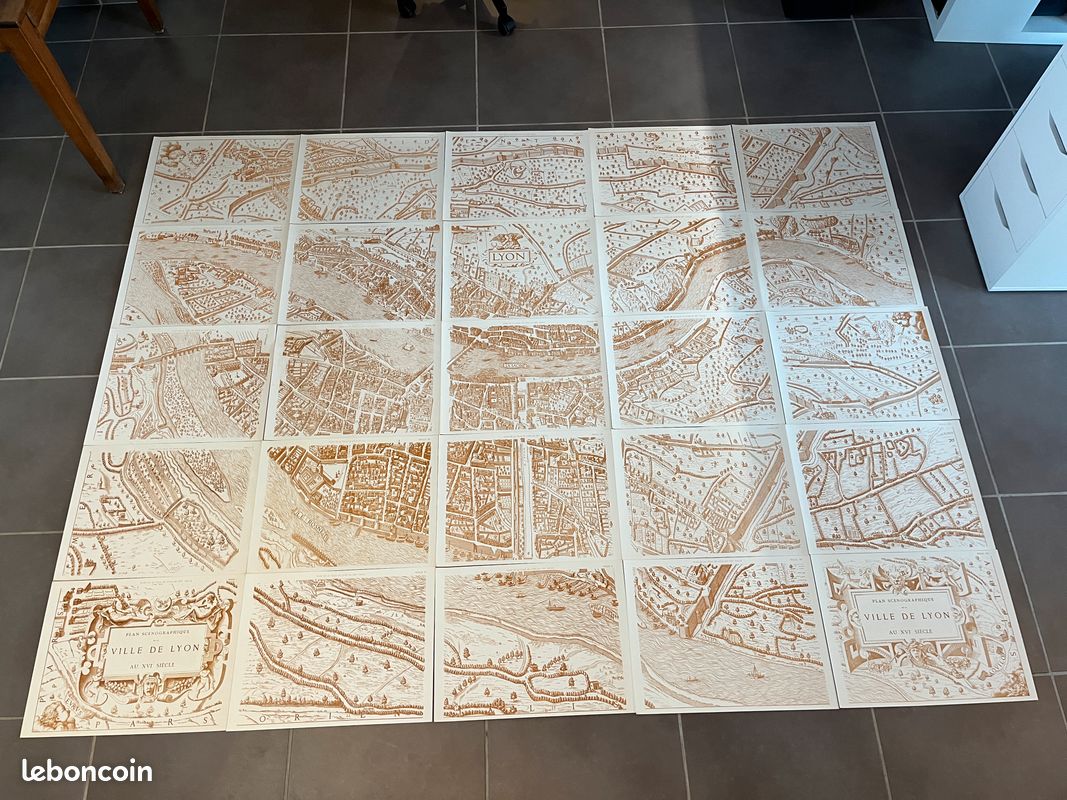 25 planches eau forte - Plan scénographique de LYON XVIème siècle - 2,40 x 1,70m (image 3)