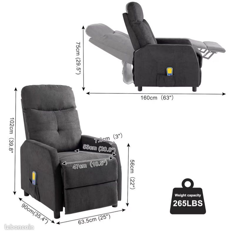 Fauteuil de Bureau Massant et Chauffant Manuel Extra-Large avec