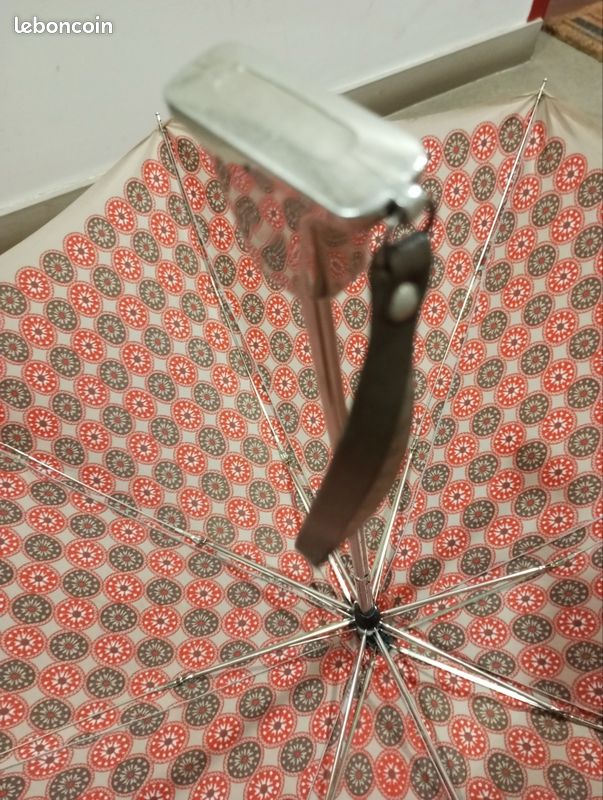 Parapluie Pliant Automatique Vintage Femme Années 70 - Rose/marron/bleu