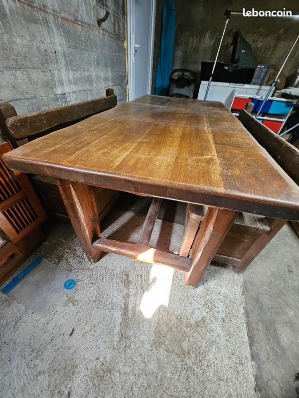 Table en bois avec 2 bancs assorti fait main (image 2)