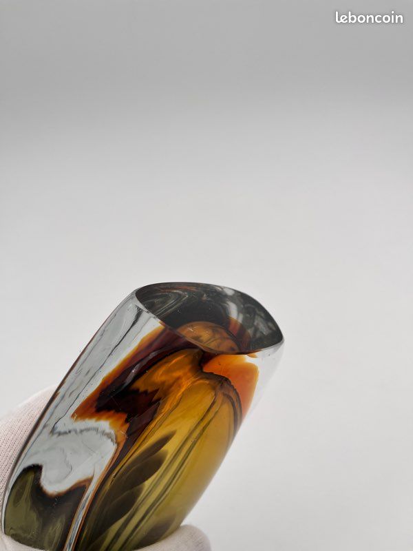 Vase Sommerso Flavio Poli Seguso Murano Verre Vert Ambre 1950 (image 15)