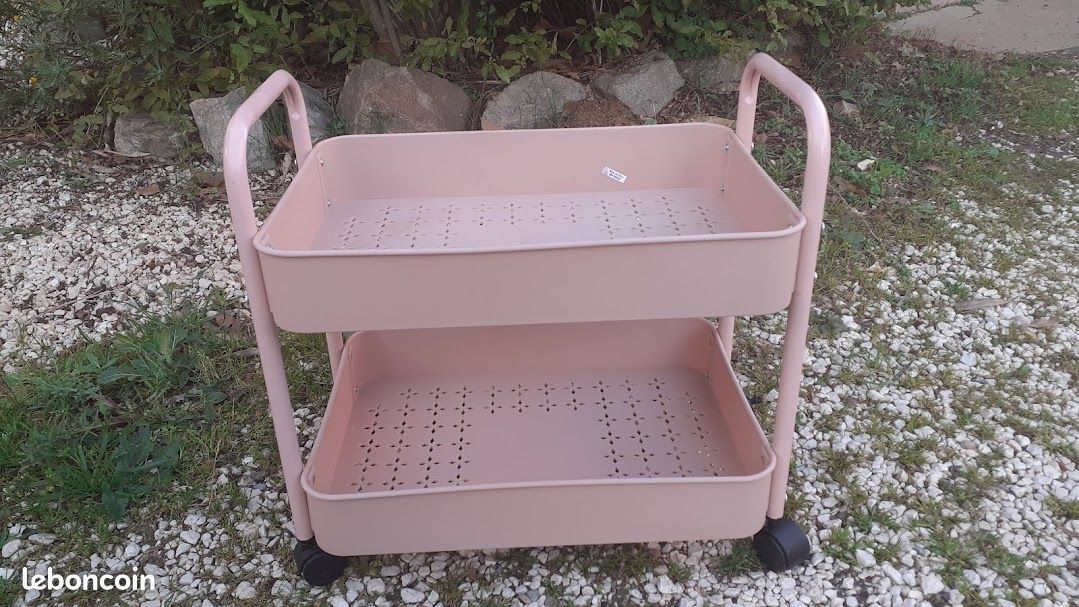 Desserte de Rangement avec Roue Rose 2 étagères état Neuf (image 1)
