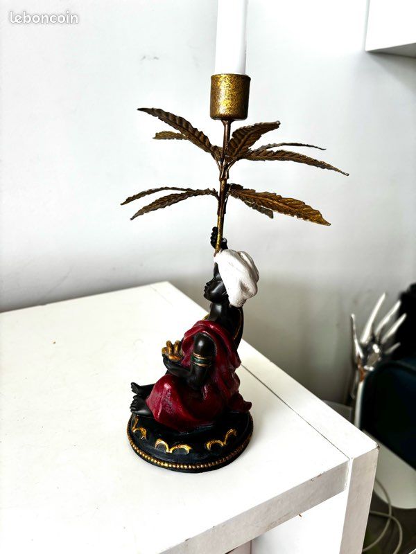 Bougeoir palmier en plâtre et laiton 1950 (image 5)