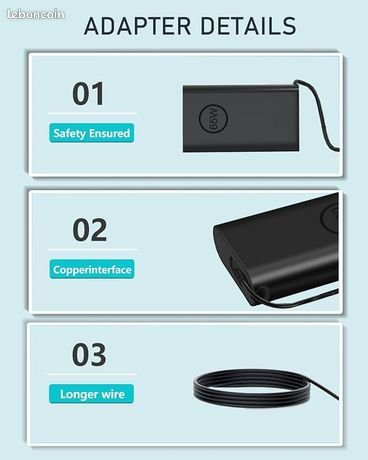 Chargeur USB-C 65W Pour PC Portable HP - Compatible OmniBook, EliteBook, ZBook - Câble 3m