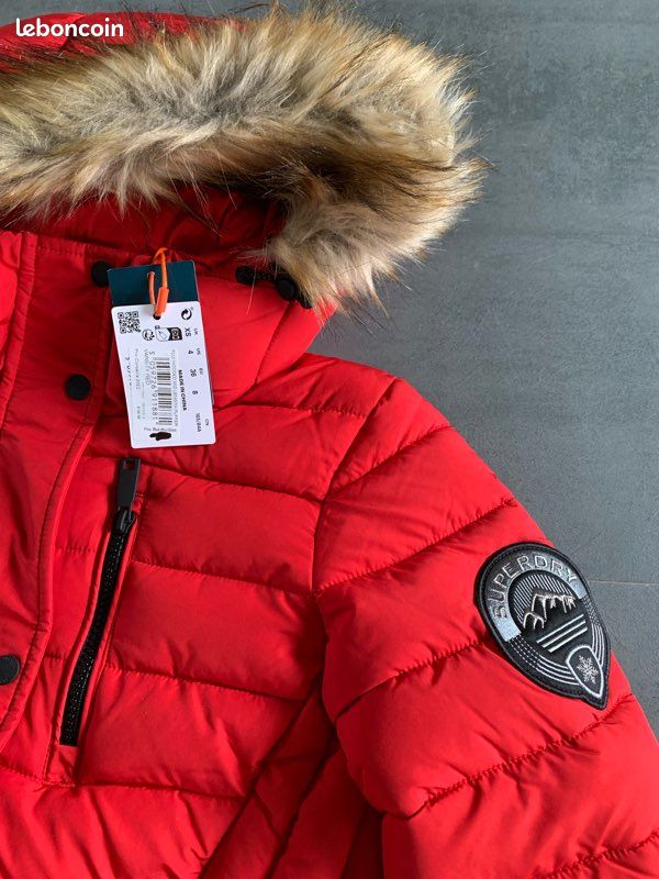 Doudoune mi-longue femme Superdry rouge taille 36 Vêtements