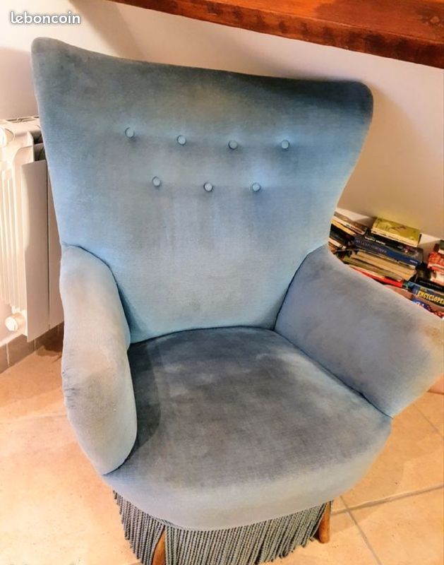Fauteuil Bleu Tissu Bon Etat (image 3)