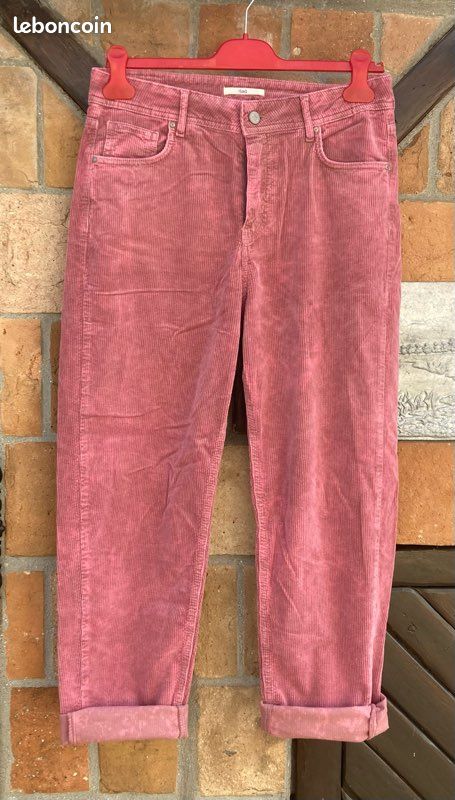 Pantalon à la coupe décontracté, en velours côtelé, vieux rose côtelé, Hod Paris, 27 US = 37 FR grand (image 1)