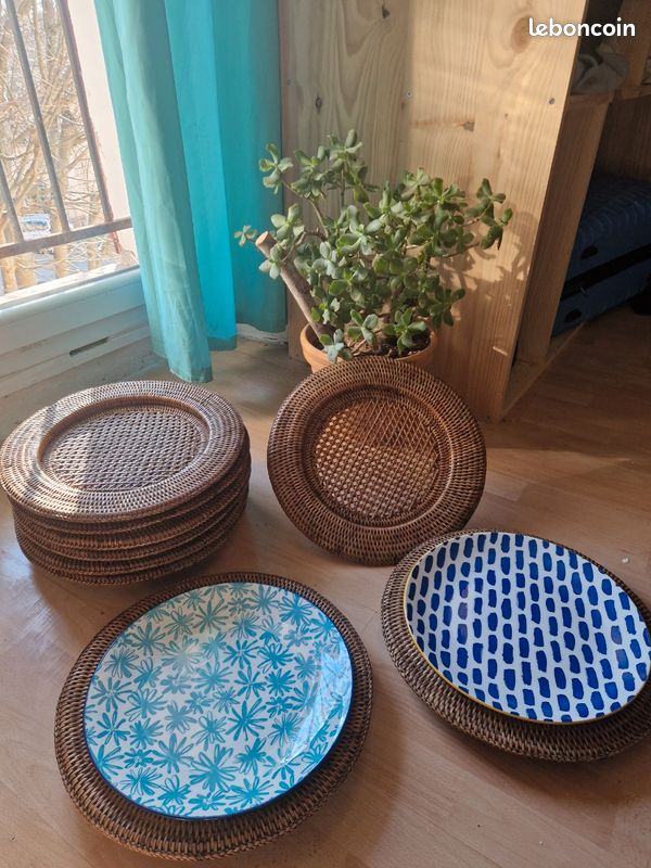 Lot De 6 Dessous D'assiettes En Cannage Rotin – Naturel (Bon état)