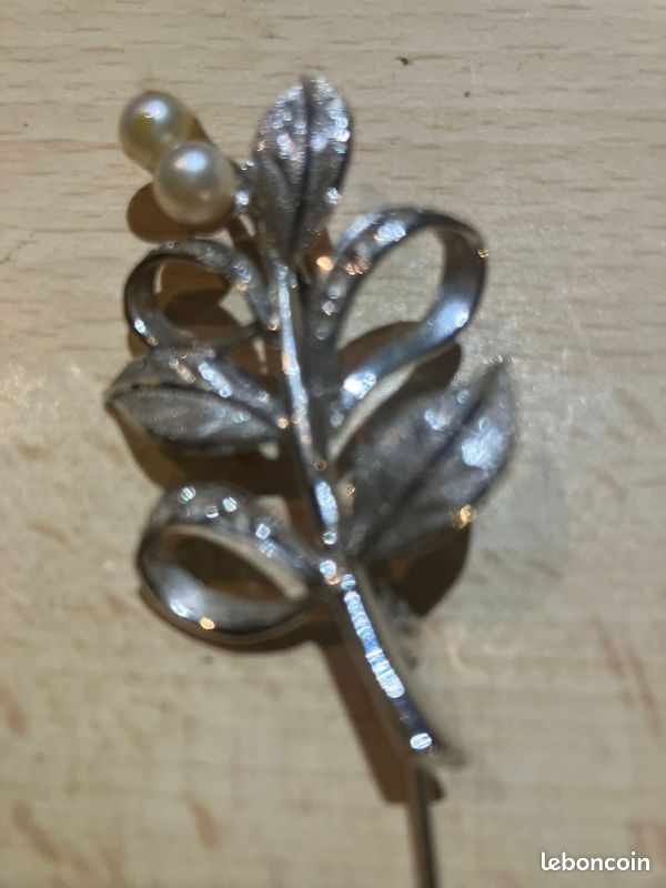 Broche Vintage Couronne Argentée - Perles Et Cristal Boréalis 341 - Occasion