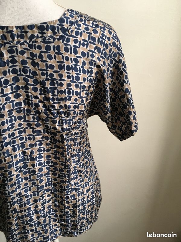 Chemisier Stella Forest Taille 36 En Soie, écru Et Marine, Tunique Femme