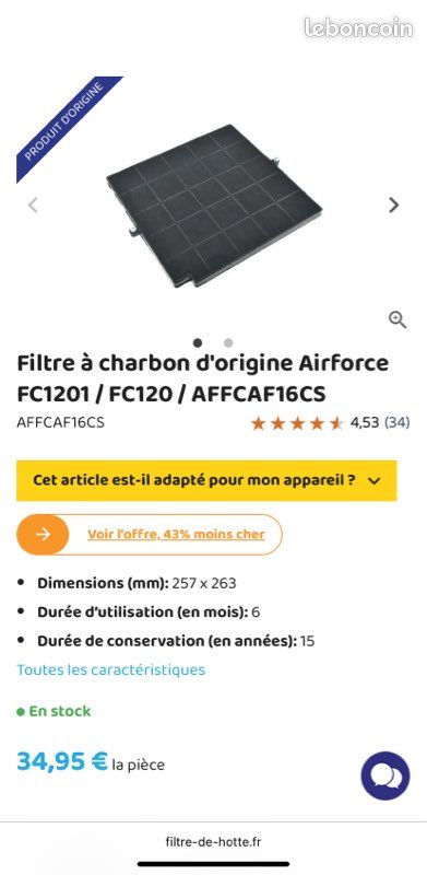 Filtre à Charbon Actif ECFB01 / AFFCAF16 - Qualité Supérieure Pour Hotte Aspirante