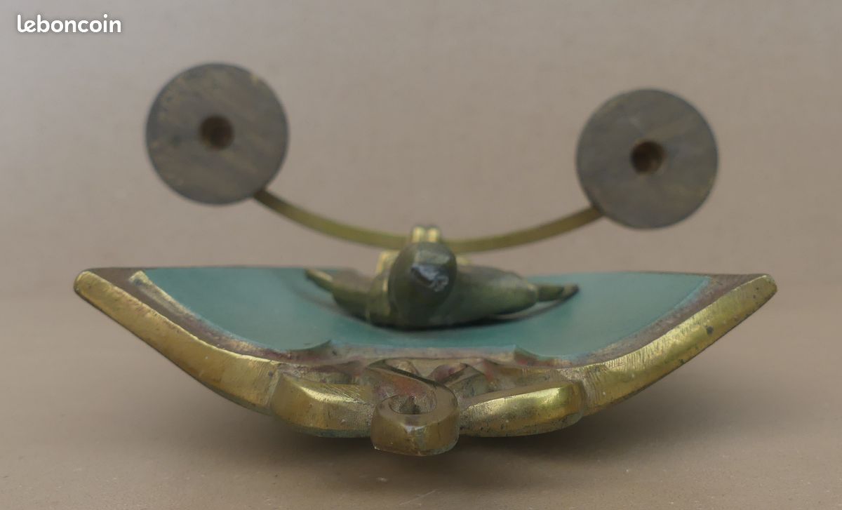 Ancien porte (pique) cierge Sainte Vierge Marie bronze patine verte art déco Vierge Miraculeuse dévotion christianisme (image 11)